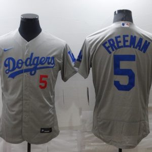 MLB Los Angeles Dodgers #5 Freddie Freeman Gray Flex Base Elite Jersey