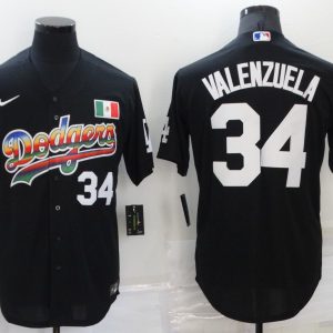 MLB Los Angeles Dodgers #34 Valenzuela Black Game Jersey