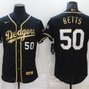 MLB Los Angeles Dodgers #50 Mookie Betts 2021 Black Golden Championship Jersey
