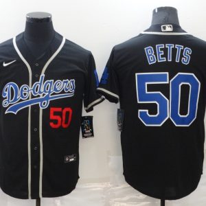 MLB Los Angeles Dodgers #50 Mookie Betts Navy Blue Game Throwback Jersey