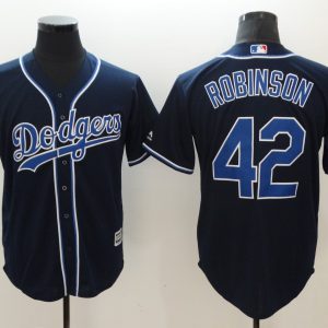 MLB Los Angeles Dodgers #42 Jackie Robinson Navy Blue Game Throwback Jersey