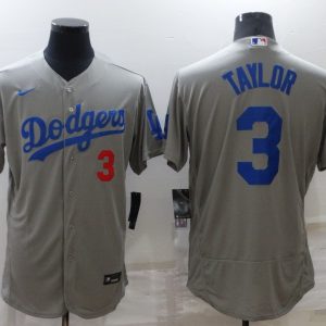 MLB Los Angeles Dodgers #3 Taylor Grey Flex Base Elite Jersey