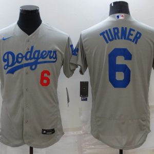 MLB Los Angeles Dodgers #6 Trea Turner Grey Flex Base Elite Jersey