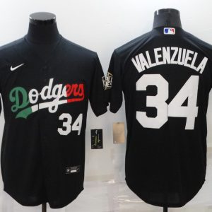 MLB Los Angeles Dodgers #34 Valenzuela Black Game Jersey