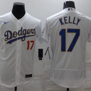 MLB Los Angeles Dodgers #17 Kelly White Gold Championship Flex Base Elite Jersey