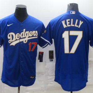 MLB Los Angeles Dodgers #17 Kelly Blue Gold Championship Flex Base Elite Jersey