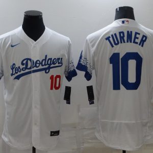 MLB Los Angeles Dodgers #10 Turner 2021 White City Connect Flex Base Elite Jersey