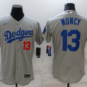 MLB Los Angeles Dodgers #13 Muncy Grey Flex Base Elite Jersey