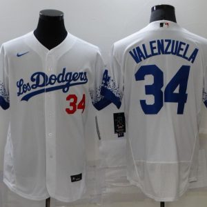 MLB Los Angeles Dodgers #34 Toro Valenzuela 2021 White City Connect Flex Base Elite Jersey