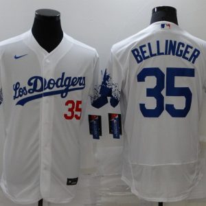 MLB Los Angeles Dodgers #35 Cody Bellinger 2021 White City Connect Flex Base Elite Jersey