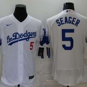 MLB Los Angeles Dodgers #5 Corey Seager 2021 White City Connect Flex Base Elite Jersey