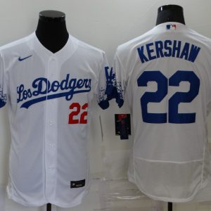 MLB Los Angeles Dodgers #22 Kershaw 2021 White City Connect Flex Base Elite Jersey