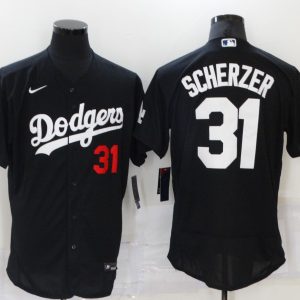 MLB Los Angeles Dodgers #31 Scherzer Black Flex Base Elite Jersey