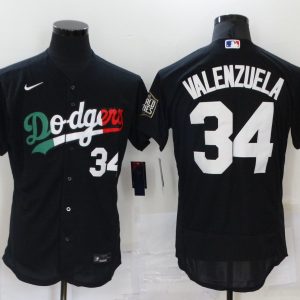 MLB Los Angeles Dodgers #34 Valenzuela Black Flex Base Elite Jersey