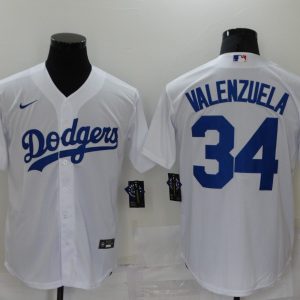 MLB Los Angeles Dodgers #34 Valenzuela White Game Jersey