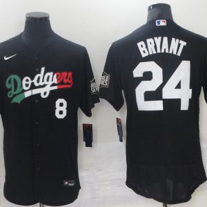 MLB Los Angeles Dodgers Front #8 Back #24 Kobe Bryant Black Flex Base Elite Jersey