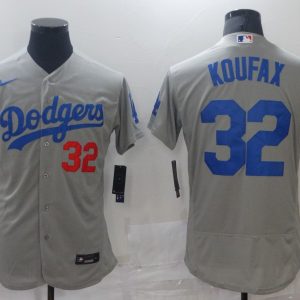 MLB Los Angeles Dodgers #32 Koufax Grey Flex Base Elite Jersey