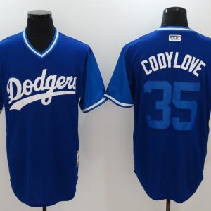 MLB Los Angeles Dodgers #35 Cody Bellinger  Cody Love  Majestic Royal Players Weekend Jersey