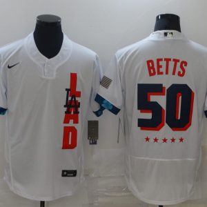 MLB Los Angeles Dodgers #50 Mookie Betts 2021 White All-Star Flex Base Elite Jersey