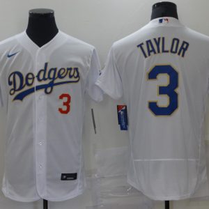 MLB Los Angeles Dodgers #3 Taylor White Gold Championship Flex Base Elite Jersey