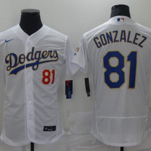 MLB Los Angeles Dodgers #81 Gonzalez White Gold Championship Flex Base Elite Jersey