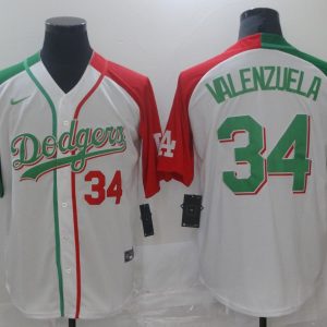 MLB Los Angeles Dodgers #34 Valenzuela White Mexican Heritage Culture Night Mexico Jersey