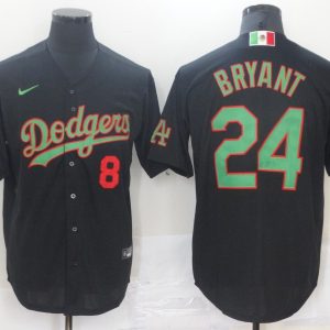 MLB Los Angeles Dodgers Front #8 Back #24 Kobe Bryant Black Green Mexico 2020 World Series Patch Jersey