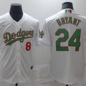 MLB Los Angeles Dodgers Front #8 Back #24 Kobe Bryant White Green Mexico 2020 World Series Patch Jersey
