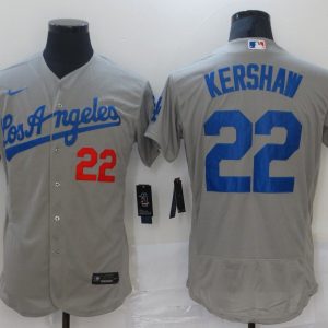 MLB Los Angeles Dodgers #22 Clayton Kershaw Grey Flex Base Elite Jersey