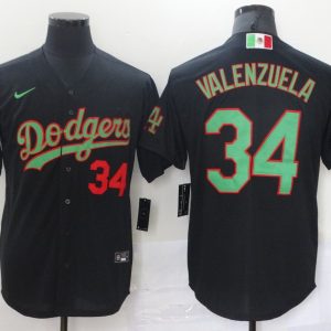 MLB Los Angeles Dodgers #34 Valenzuela Black/Green 2020 World Series Stitched Jersey