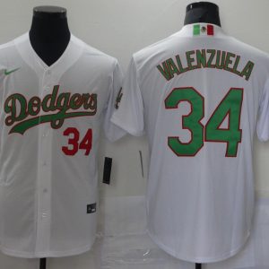MLB Los Angeles Dodgers #34 Valenzuela White/Green 2020 World Series Stitched Jersey