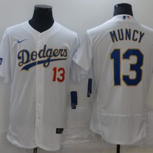 MLB Los Angeles Dodgers # Muncy White Gold Championship Flex Base Elite Jersey
