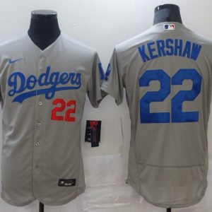 MLB Los Angeles Dodgers #22 Clayton Kershaw Grey Flex Base Elite Jersey