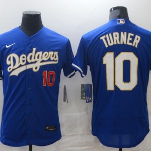 MLB Los Angeles Dodgers #10 Turner Blue Gold Championship Flex Base Elite Jersey