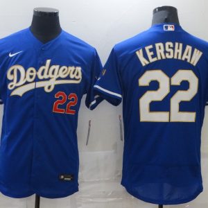 MLB Los Angeles Dodgers #22 Clayton Kershaw Blue Gold Championship Flex Base Elite Jersey