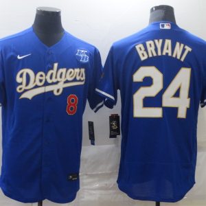 MLB Los Angeles Dodgers #8 & #24 Kobe Bryant With KB Patch Blue Gold Championship Flex Base Elite Jersey