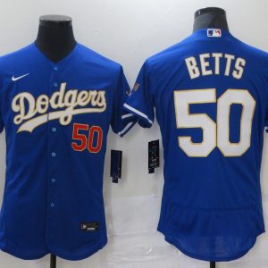 MLB Los Angeles Dodgers #50 Mookie Betts Blue Gold Championship Flex Base Elite Jersey