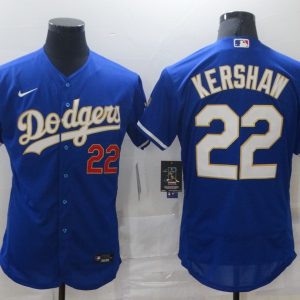 MLB Los Angeles Dodgers #22 Clayton Kershaw White Gold Championship Flex Base Elite Jersey