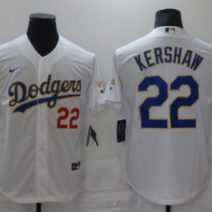 MLB Los Angeles Dodgers #22 Clayton Kershaw White Gold Game Nike Jersey