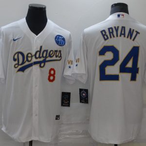 MLB Los Angeles Dodgers #8 & #24 Kobe Bryant With KB Patch White Gold Game Nike Jersey
