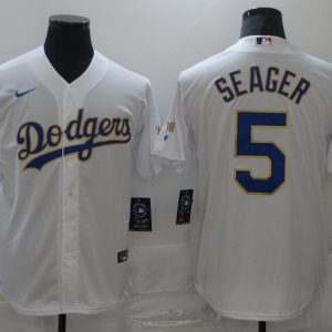 MLB Los Angeles Dodgers #5 Corey Seager White Gold Game Nike Jersey
