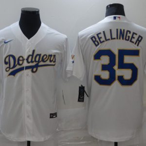 MLB Los Angeles Dodgers #35 Cody Bellinger White Gold Game Nike Jersey