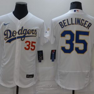 MLB Los Angeles Dodgers #35 Cody Bellinger White Gold Championship Flex Base Elite Jersey