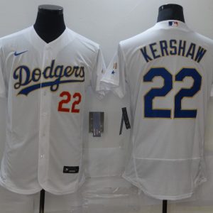MLB Los Angeles Dodgers #22 Clayton Kershaw White Gold Championship Flex Base Elite Jersey