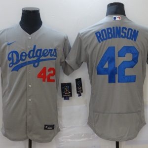 MLB Los Angeles Dodgers #42 Robinson Grey Elite Nike Jersey