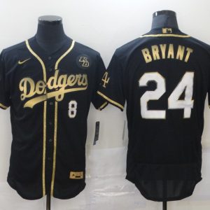 MLB Los Angeles Dodgers Front #8 Back #24 Kobe Bryant Black 2020 Gold World Series Flexbase Jersey
