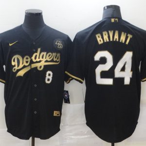 MLB Los Angeles Dodgers Front #8 Back #24 Kobe Bryant Black 2020 Gold World Series Jersey