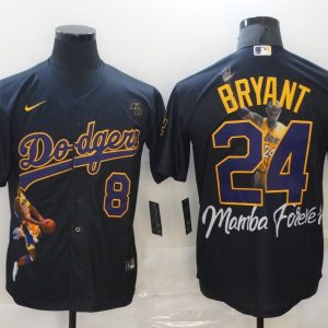 MLB Los Angeles Dodgers Front #8 Back #24 Kobe Bryant Black With KB Patch Jersey