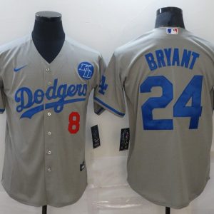MLB Los Angeles Dodgers #24 Kobe Bryant Grey 2020 KB Patch Game Jersey