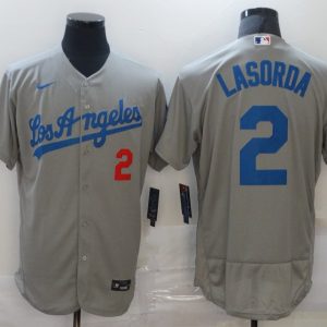 MLB Los Angeles Dodgers #2 Lasorda Grey Flexbase Elite Jersey